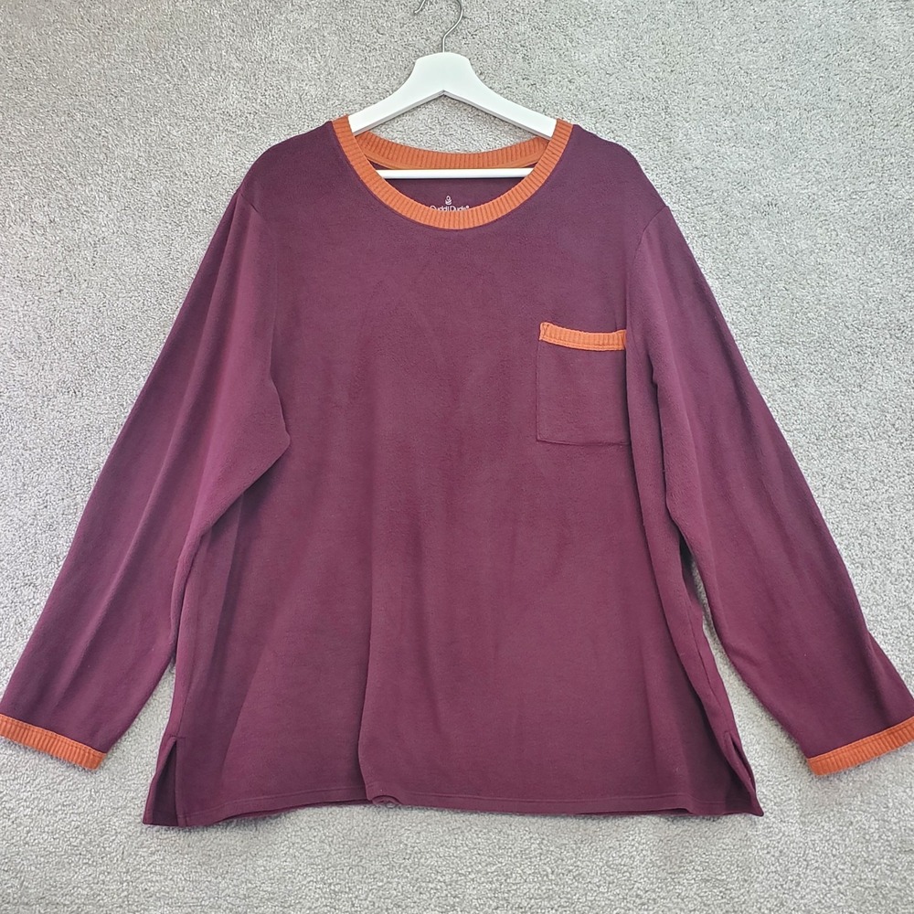 Cuddl Duds Fleece Shirt Women Petite 2X Maroon Orange Stretch Side Slit Cozy Top
